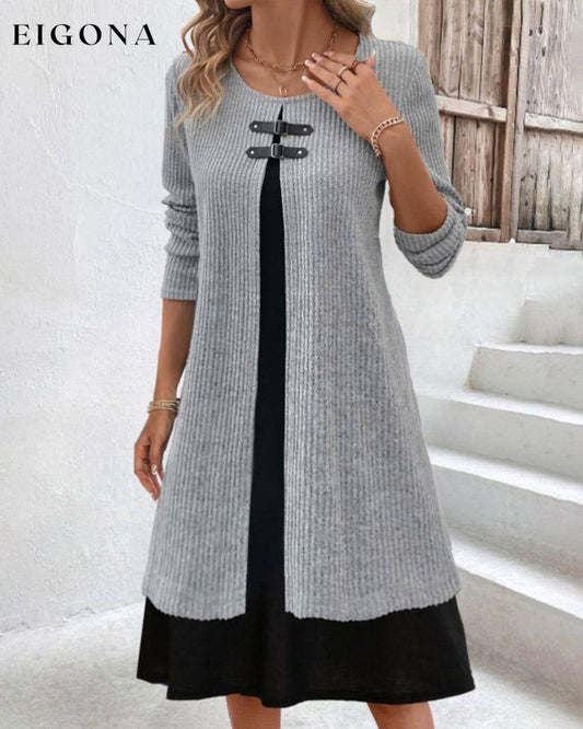 Patchwork rib long sleeve dress Gray 2023 f/w 23BF casual dresses Clothes Dresses