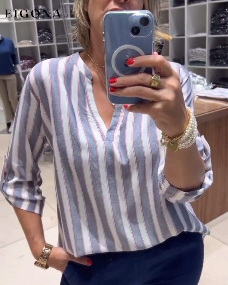 Striped long sleeve casual top blouses & shirts spring