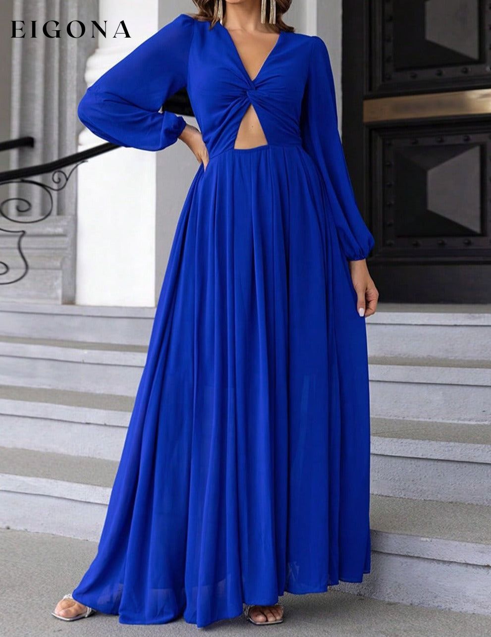 Twist Front Cutout Long Sleeve Maxi Dress clothes evening dress evening dresses formal dress formal dresses long dress long dresses long sleeve dress long sleeve dresses maxi dress Ringing-N Ship From Overseas