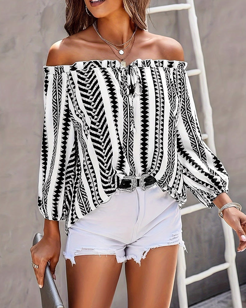 Elegant Sophisticated Geometric Off Shoulder Blouse