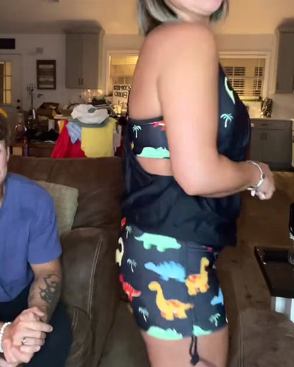 Costume da bagno due pezzi con stampa dinosauro