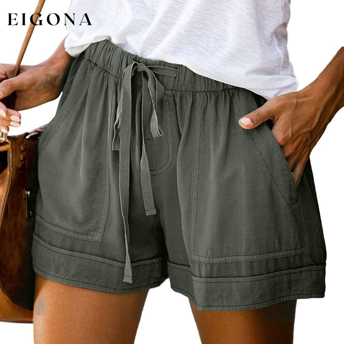 Womens Casual Drawstring Elastic Waist Summer Shorts with Pockets Green __stock:500 bottoms refund_fee:800