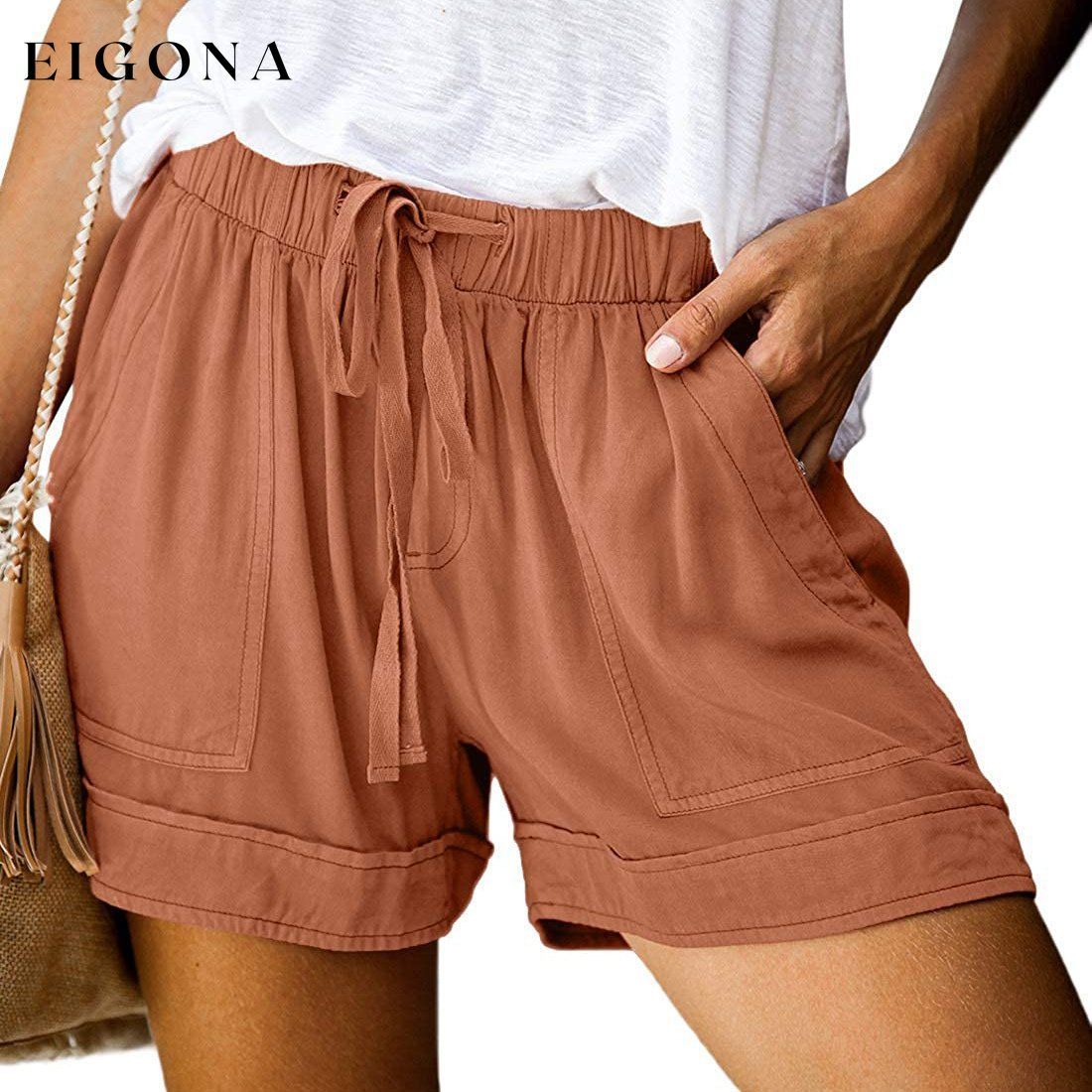 Womens Casual Drawstring Elastic Waist Summer Shorts with Pockets Orange __stock:500 bottoms refund_fee:800