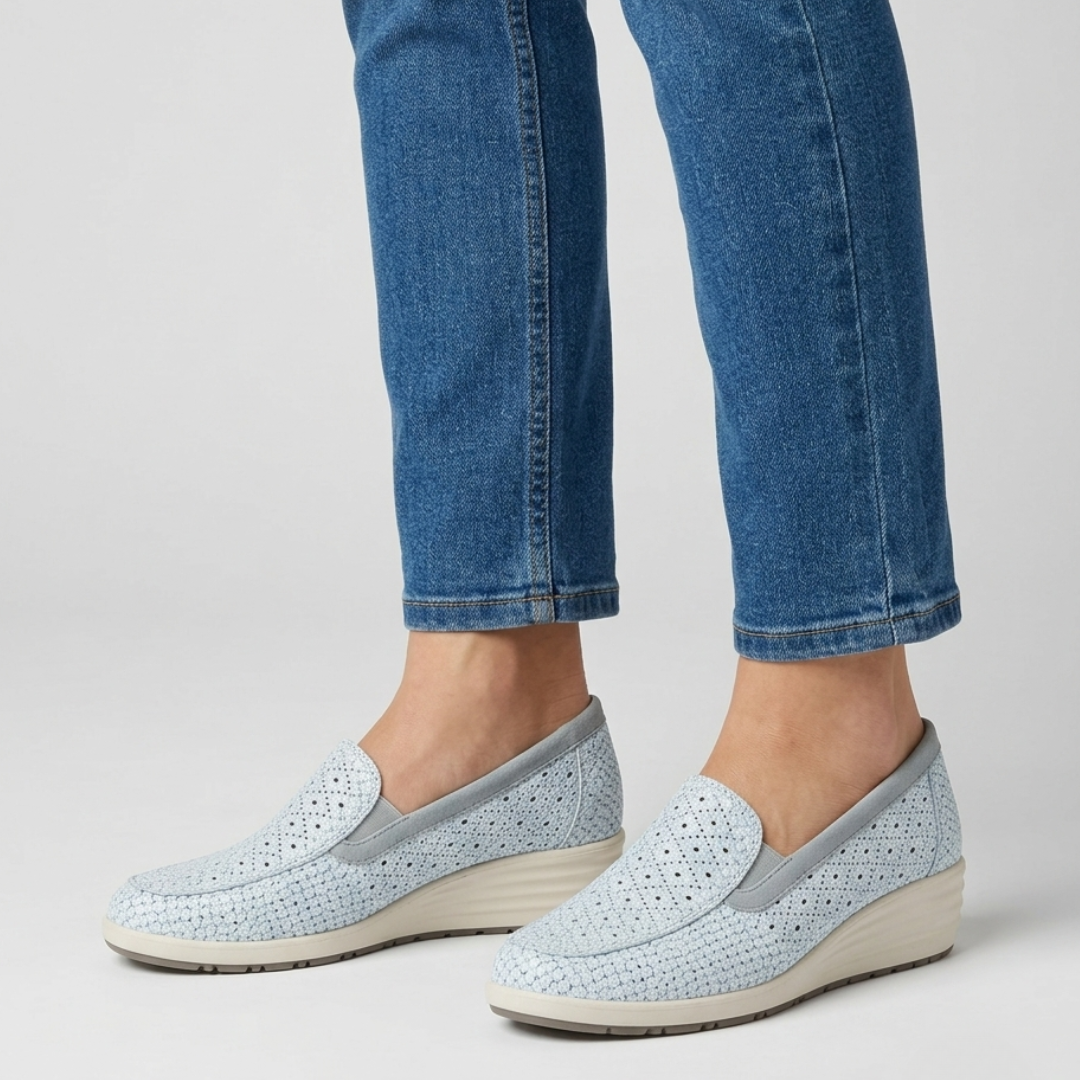 Ermione | Orthopedic Leather Loafers Comfortable Supportive Everyday Women Sky Blue comfortable shoes women leather loafers orthopedic loafers women supportive loafers walking shoes