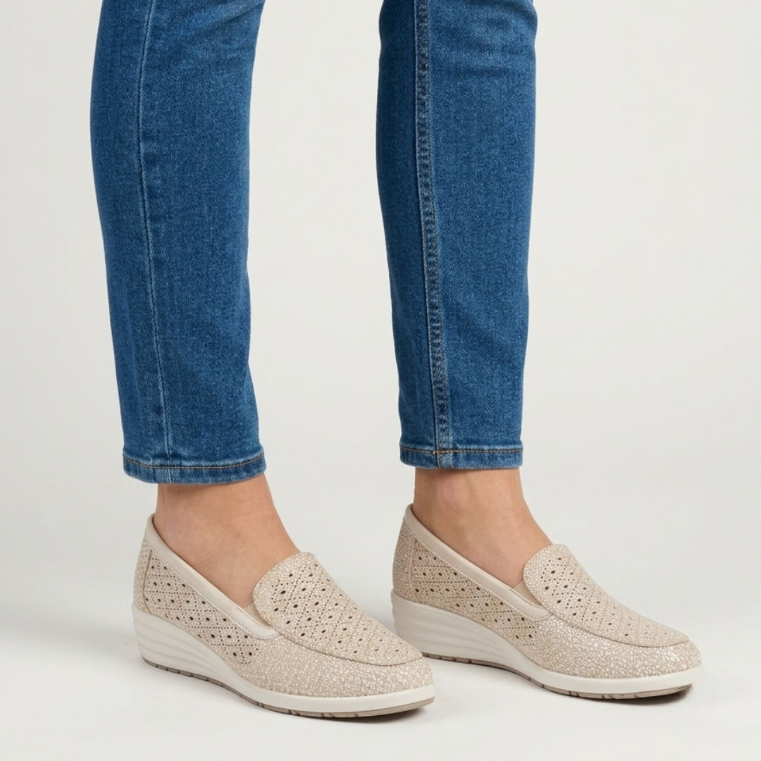 Ermione | Orthopedic Leather Loafers Comfortable Supportive Everyday Women Beige comfortable shoes women leather loafers orthopedic loafers women supportive loafers walking shoes