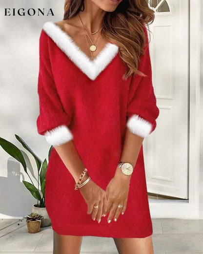 V-neck knitted sweater dress 2023 f/w 23BF casual dress christmas Clothes party dress