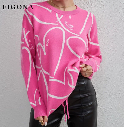 Heart Pattern Drawstring Hem Sweater clothes H.Y@Maozhi Ship From Overseas Shipping Delay 10/01/2023 - 10/03/2023 sweater sweaters