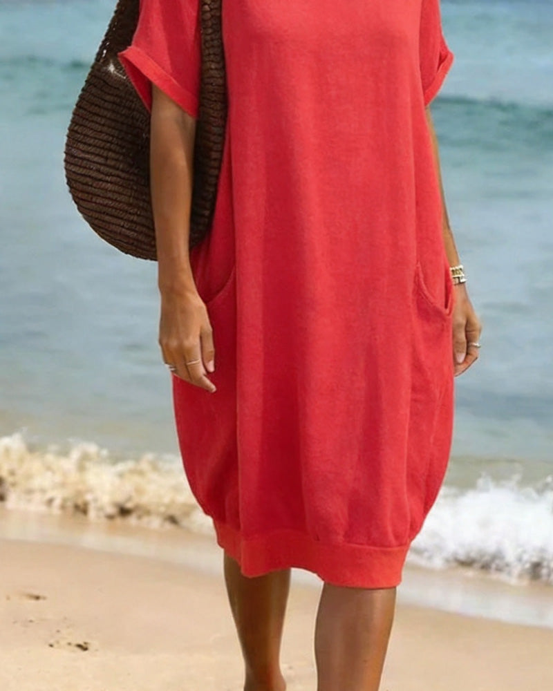 Round Neck Loose Pocket Dress