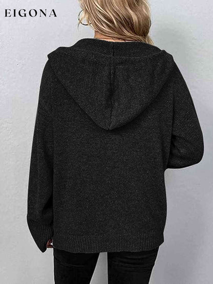 Button Up Drawstring Long Sleeve Hooded Cardigan clothes Ship From Overseas Y*X