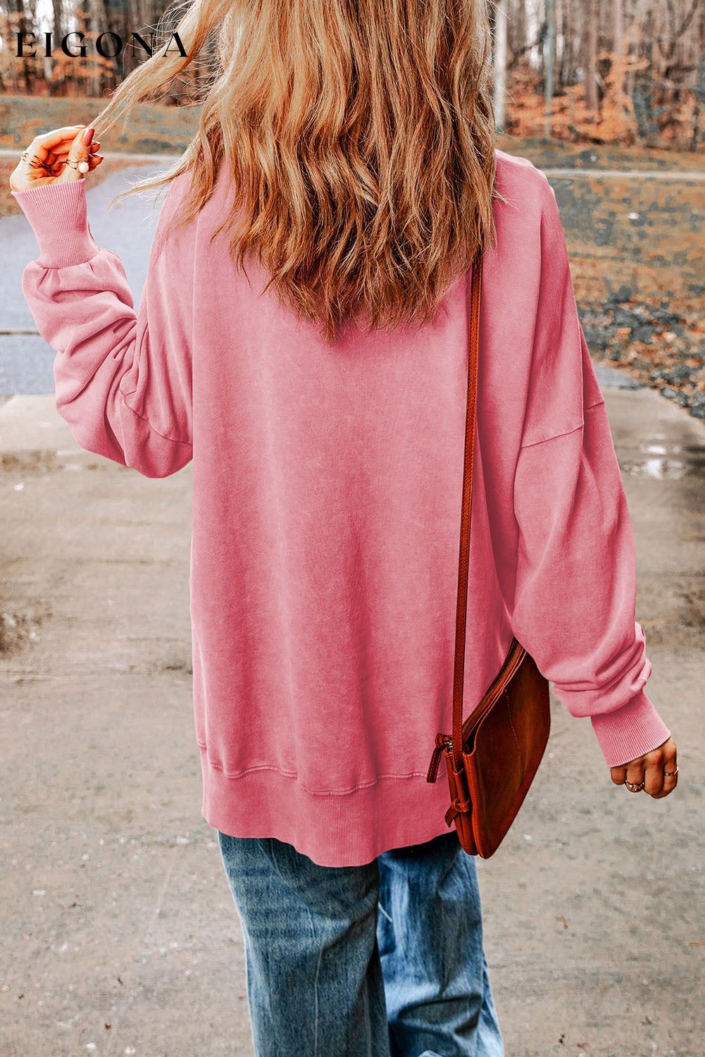 Pink Drop Shoulder Ribbed Trim Oversized Sweatshirt All In Stock Best Sellers clothes Day Valentine's Day DL Chic DL Exclusive Early Fall Collection EDM Monthly Recomend Occasion Daily Print Solid Color Season Winter Style Casual sweater sweaters