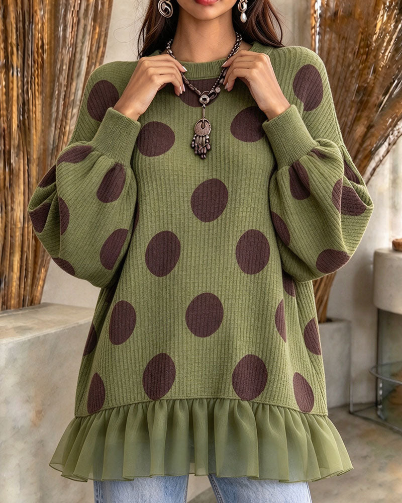 Round Neck Polka Dot Ruffle Sweatshirt 2024f/w sweatshirts