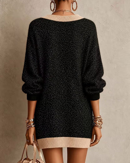 V-neck Long-sleeved Loose Knit Jumper Dress 2024 f/w casual dresses