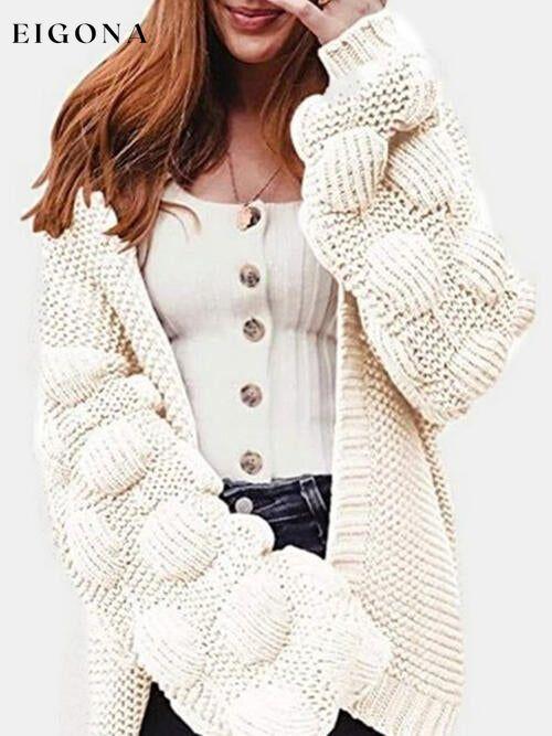 Open Front Oversized Fashion Long Sleeve Cardigan Sweater White cardigan cardigans clothes S.X.H Ship From Overseas Sweater sweaters