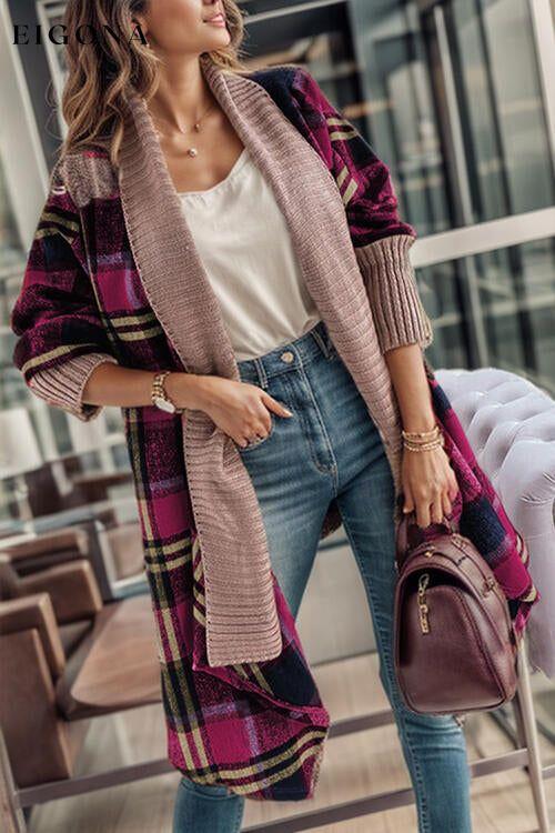 Plaid Open Front Long Sleeve Long Cardigan cardigan cardigans clothes Ship From Overseas Sweater sweaters SYNZ