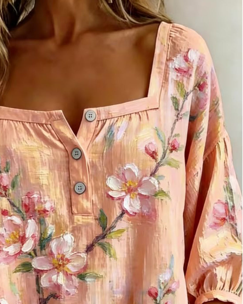 Floral Print Square Neck Blouse