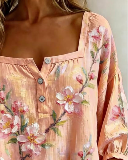 Floral Print Square Neck Blouse