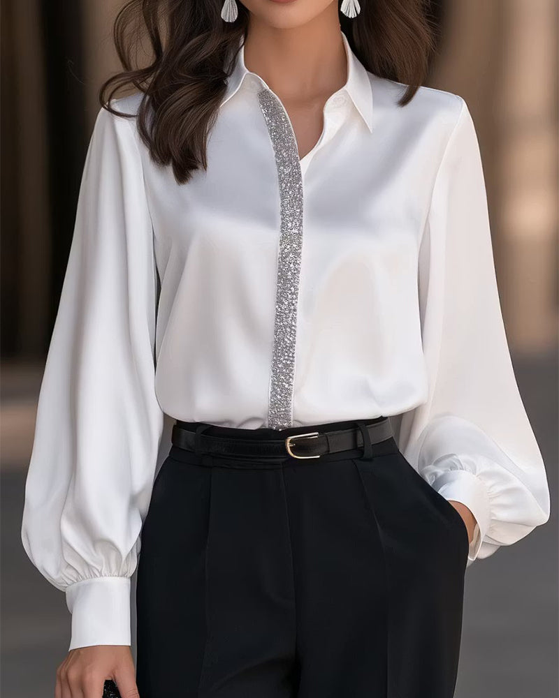 Stylish Lantern-Sleeve Collared Shirt