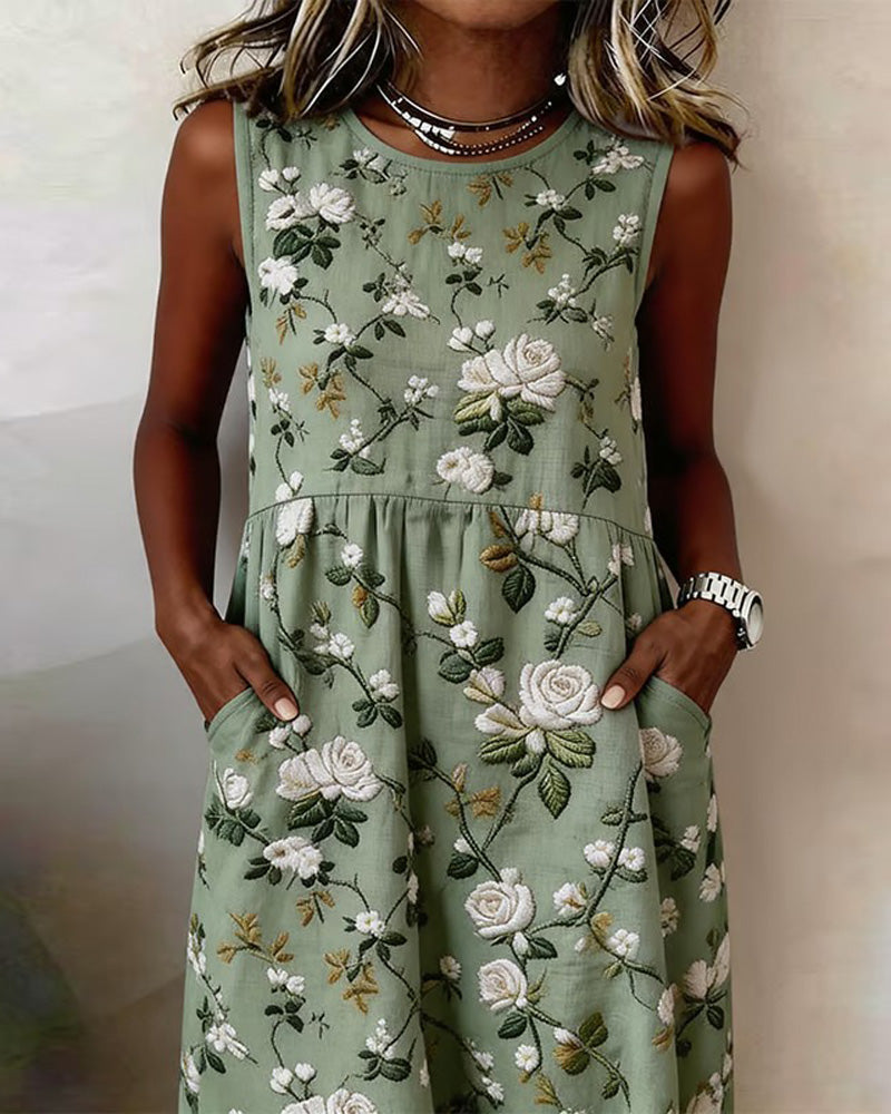 Floral Sleeveless Round Neck Printed Dress