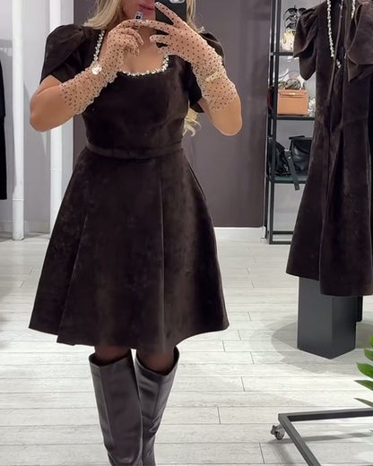 Puff Sleeve Wide Neck Dress