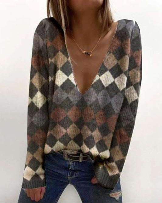 Geometric print v-neck sweater 2023 f/w 23BF pullovers