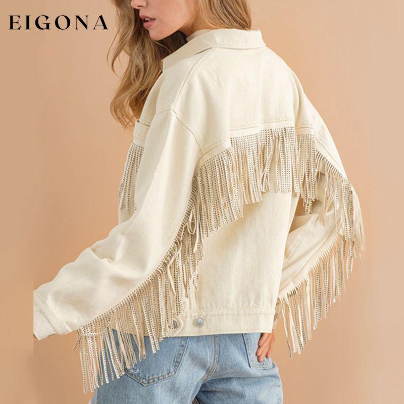 Fringe Detail Dropped Shoulder Denim Jacket clothes DE.O.Z.X Ship From Overseas Shipping Delay 09/29/2023 - 10/06/2023 trend