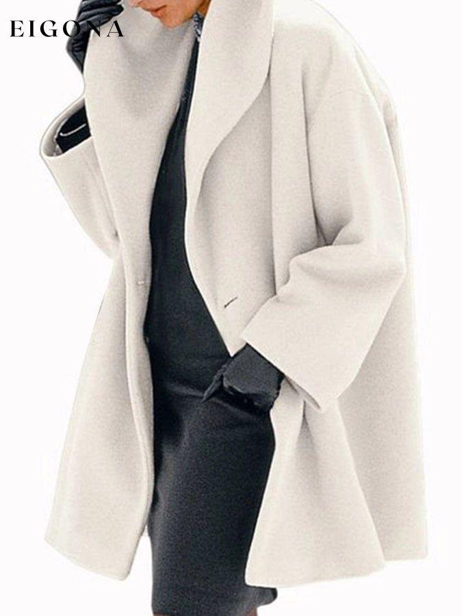 Loose Solid Color Woolen Long-Sleeved Coat top tops winter sale
