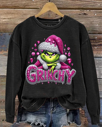 Women's Christmas Funny Pattern Neck Sweatshirt 2024 f/w christmas grinch hoodies & sweatshirts women's christmas