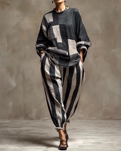 Casual Striped Round Neck Two-Piece Set