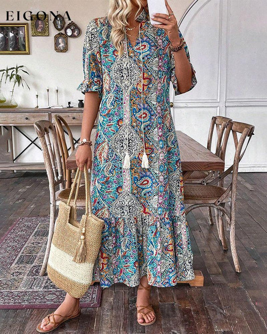 Elegant half-sleeve dress with paisley print casual dresses spring summer