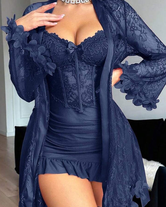 Lace Cover-Up Spaghetti Strap Lace Trim Pajama Dress accessories spring summer