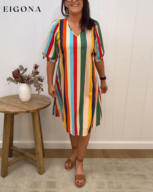 Casual loose colorful striped dress casual dresses summer