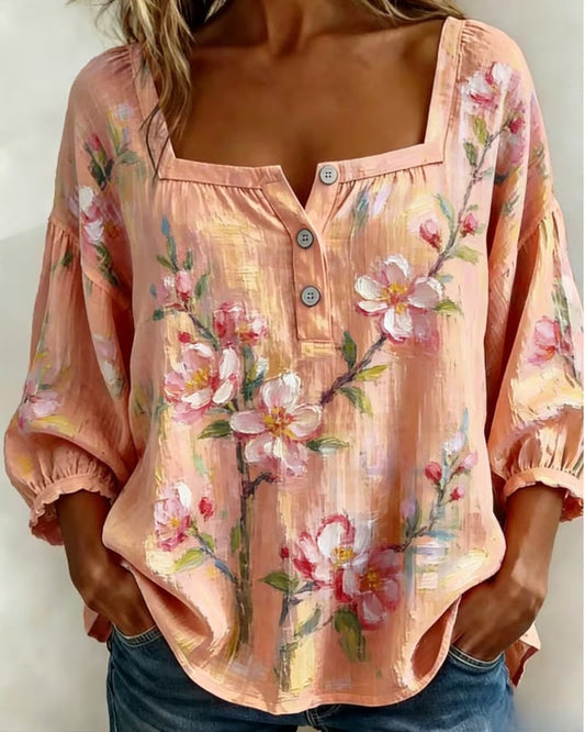 Floral Print Square Neck Blouse blouses & shirts spring summer