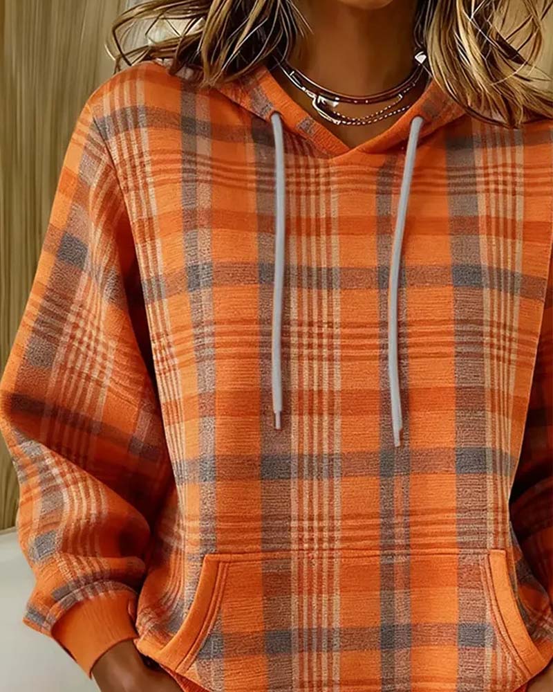 Plaid Pocket Casual Hoodie 2024 f/w hoodies spring