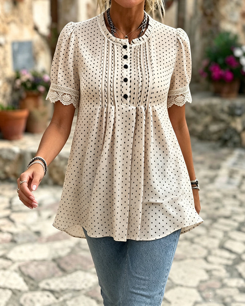 Bubble Sleeve Polka Dot Blouse
