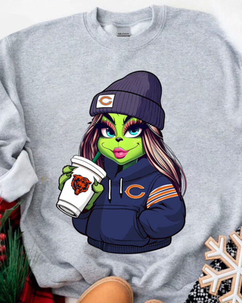 The Grinch Girl Chicago Bears Drink Coffee 2024 f/w grinch nfl sweatshirts