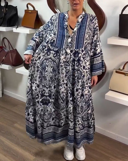 Retro Floral Print Maxi Dress