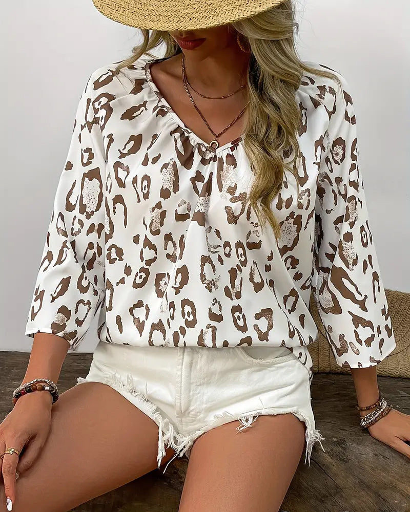 V-neck elegant printed blouse blouses & shirts spring summer