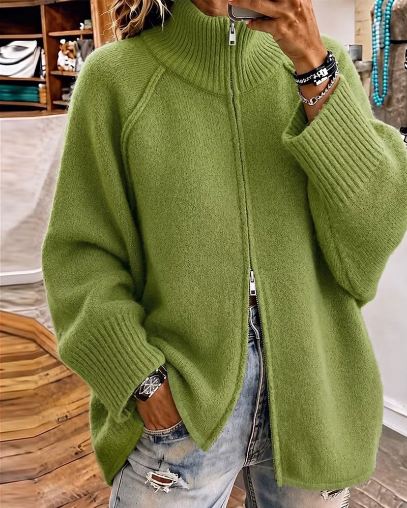Stand Collar Zipper Solid Color Cardigan 2024 f/w cardigans