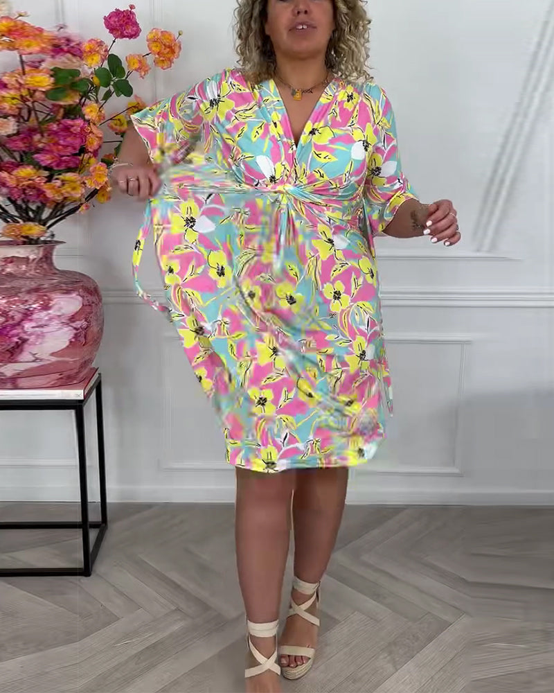 Colorblock Floral Twist Vacation Dress