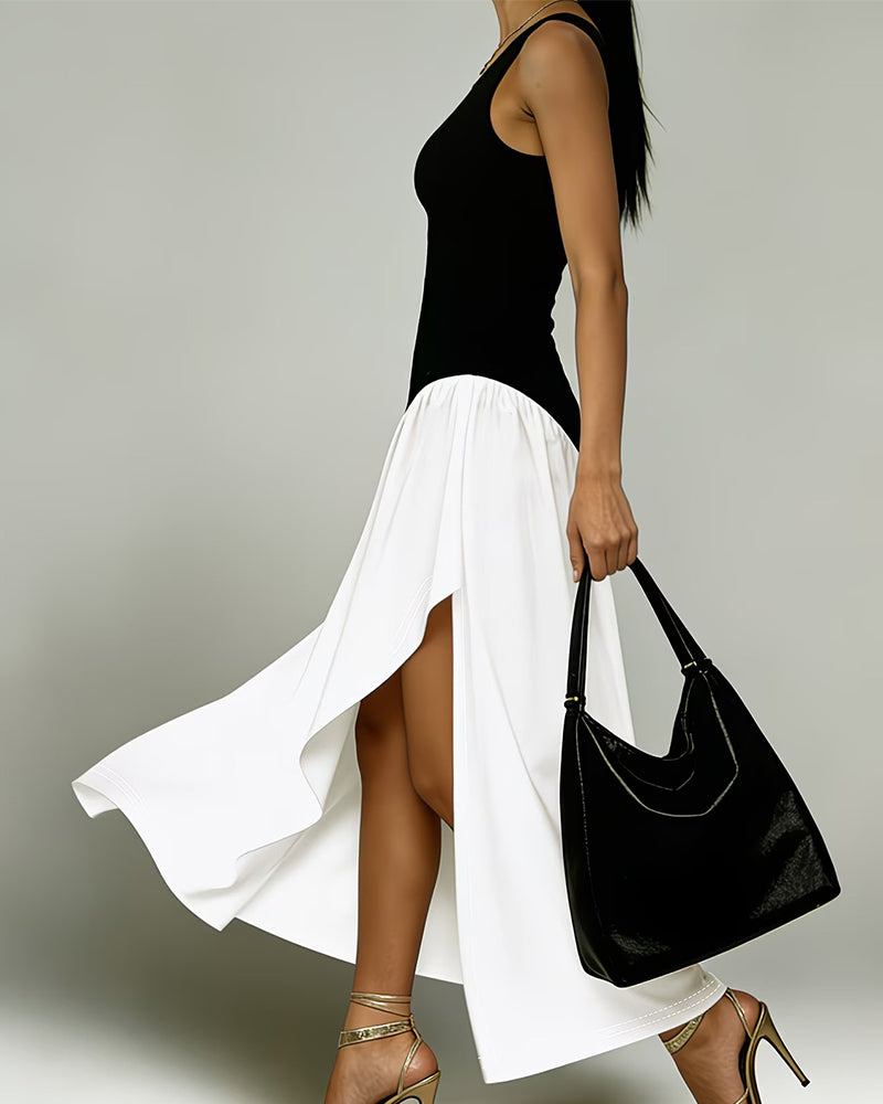 Round Neck Sleeveless Patchwork Irregular Dress