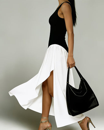 Round Neck Sleeveless Patchwork Irregular Dress