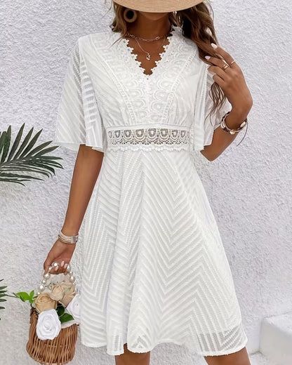 V-Neck Lace Patchwork Cutout Dress