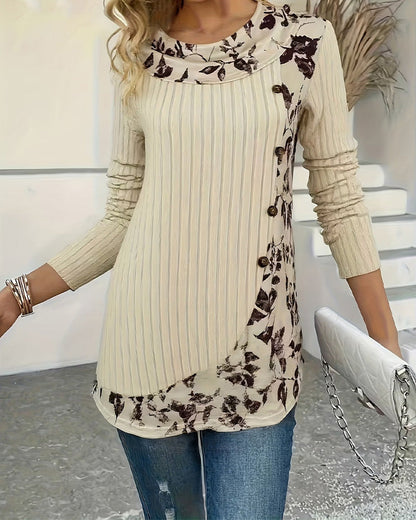 Mock Neck Floral Casual Top