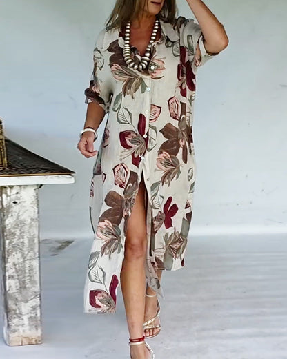 Stylish Lapel-Collar Printed Dress