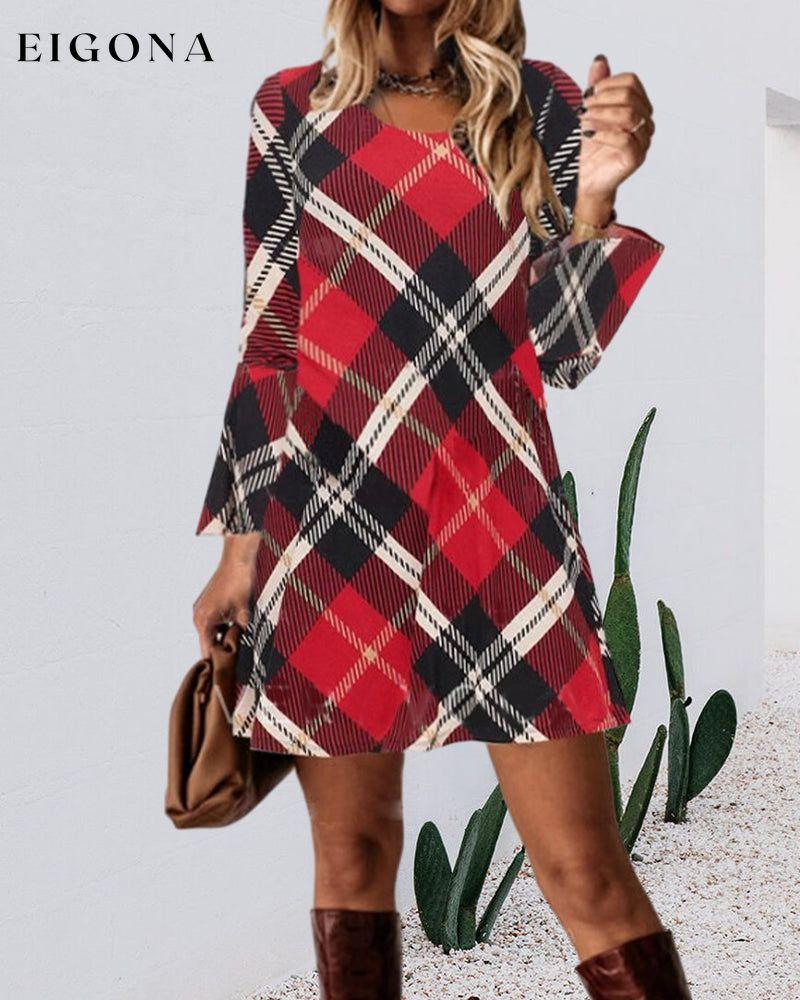 Round Neck Plaid Casual Dress 2023 f/w 23BF casual dresses christmas Clothes Dresses spring