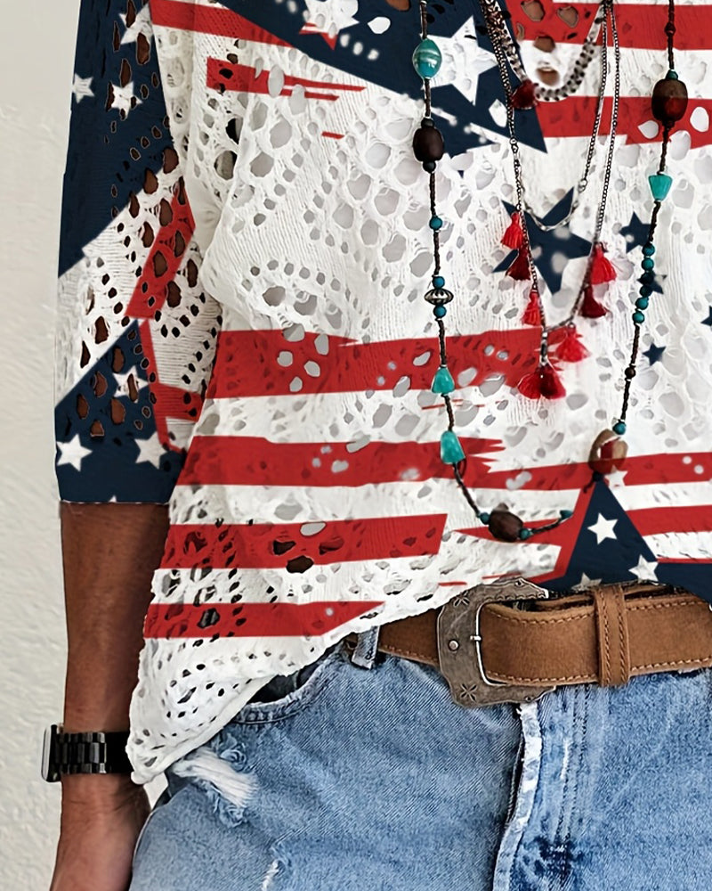 Flag Print Cut-Out Cover-Up Knit Pullover