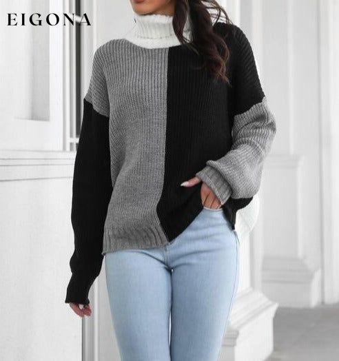 Contrast Turtleneck Long Sleeve Sweater B&S clothes Ship From Overseas