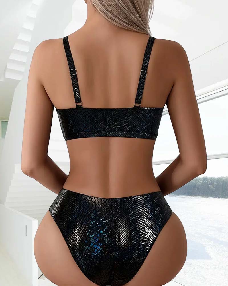 Snake Print Chest Tie High Waist Triangle Bikini