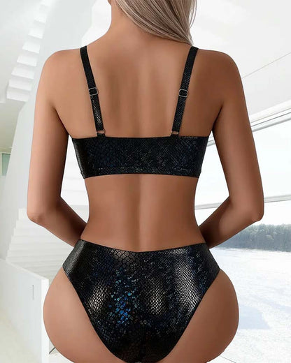 Snake Print Chest Tie High Waist Triangle Bikini