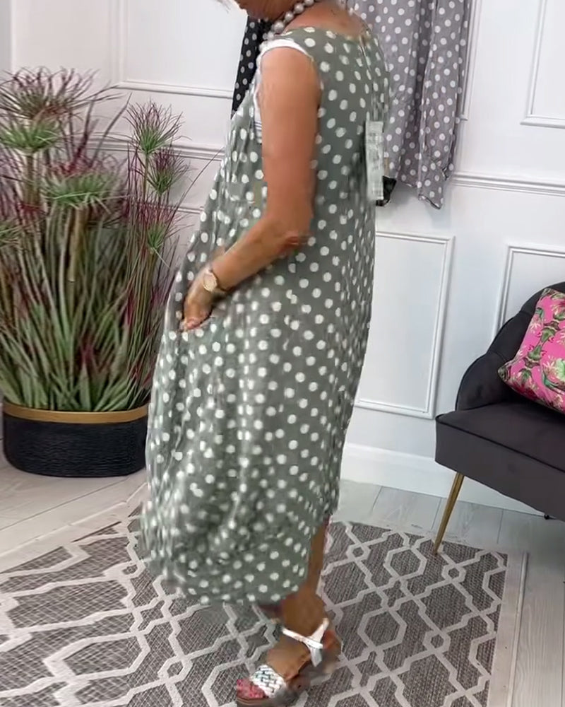 Sleeveless polka dot print casual dress